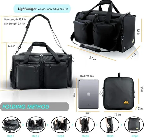Miniatura 5 de Bolsa de lona para hombre, ultraligera, plegable, bolsa de lona para gimnasio, compartimento para zapatos de 40 litros y bolsillo húmedo, transporte