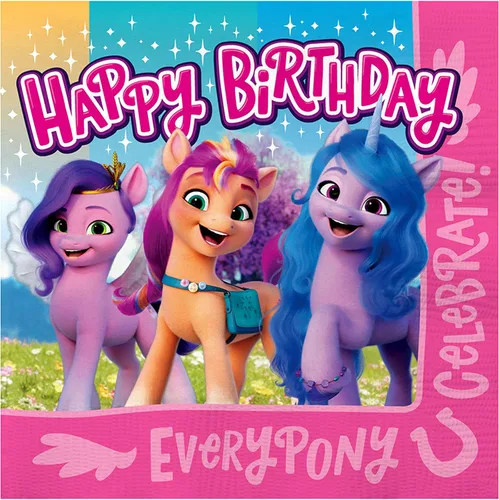 Treasures Gifted Servilletas con licencia oficial de My Little Pony, paquete de 16, suministros para fiesta de cumpleaños de My Little Pony,
