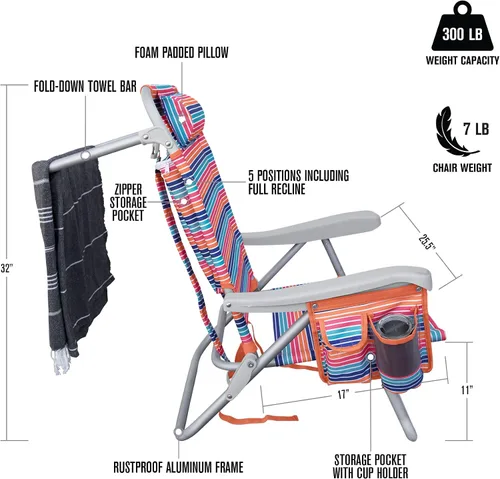 Miniatura 2 de Hurley - Silla de playa de lujo estilo mochila, tamaño único, sorbete
