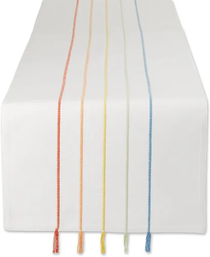 Miniatura 9 de DII Colección decorativa de mesa con borlas, lavable a máquina, juego de manteles individuales, 13x19, blanco y arcoíris, 4 piezas