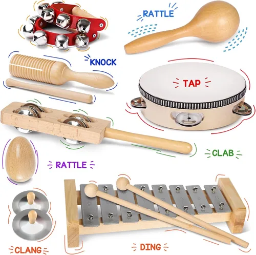 Miniatura 5 de LOOIKOOS Instrumentos musicales internacionales para niños pequeños, juego de música de madera natural para niños pequeños y niños, juguetes