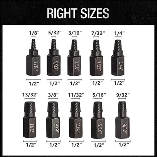 Miniatura 7 de Juego de extractor de tornillos y pernos, 10 piezas de extractor de tornillos y tuercas, herramienta de extracción de pernos hexagonales, para A+b