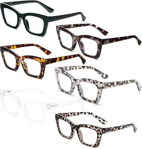 Miniatura 2 de REAVEE 6 Pack Reading Glasses for Women Blue Light Blocking, Cute Square Computer Readers with Spring Hinge M3-6 Pack Mix