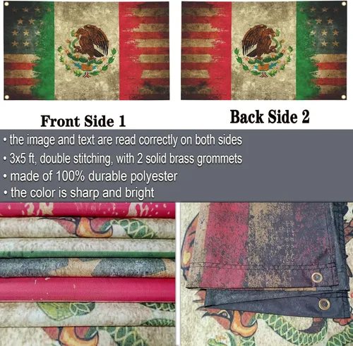 Miniatura 5 de NASIAN Bandera de México, banderas mexicano-americanas para exteriores, 3 x 5, doble cara, México, Estados Unidos, bandera de la amistad, bandera