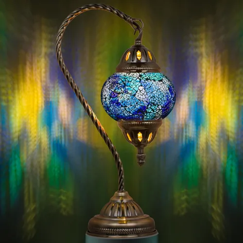 Miniatura 11 de Marrakech Lámpara de mesa turca marroquí con estilo vintage, lámparas Tiffany hechas a mano con vidrio de mosaico y cuello de cisne, base de bronce