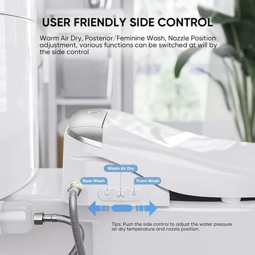 Miniatura 3 de LEIVI Asiento de inodoro bidé eléctrico con control remoto inalámbrico y panel lateral, múltiples modos de rociado, asiento calefactado ajustable