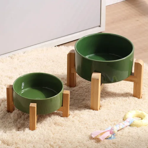 Miniatura 7 de Petygooing Tazón de cerámica elevado/relevado de 28 OZ para perros de razas pequeñas y medianas, plato de agua y comida para perros con soporte
