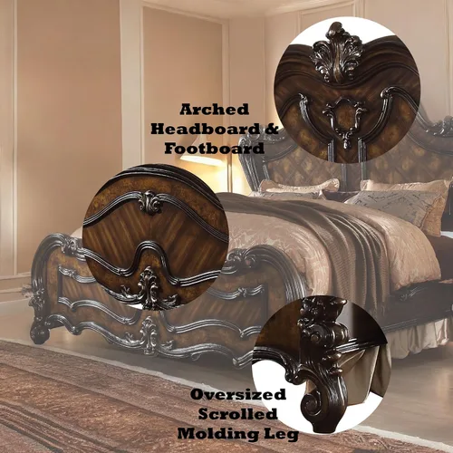 Miniatura 4 de Acme Cama con paneles de madera tamaño King Versalles en roble cereza roble cerezo