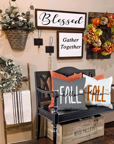 Miniatura 5 de Fundas de almohada de 18 x 18 pulgadas con texto en inglés "Hello Fall", decoraciones de otoño con texto en inglés "Hello Pumpkin", fundas
