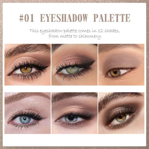 Miniatura 2 de SUAKE Paleta de sombras de ojos rosa nude, mate y brillante, alta pigmentación, 12 colores marrón y morado para maquillaje de ojos, paleta de 01#