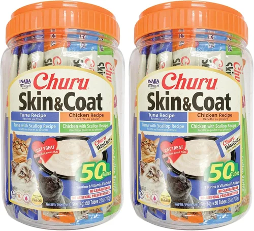 Miniatura 10 de INABA - Golosinas Churu puré natural para gatos para piel y pelaje con aceites Omega, taurina y vitamina E, 0.5 onzas en cada tubo, 50 tubos