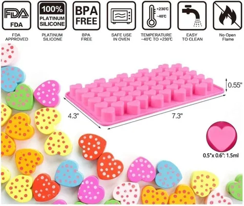 Miniatura 2 de Molde de silicona en forma de corazón para derretir cera, 2 unidades de 55 cavidades de corazón de San Valentín, molde de silicona para chocolate