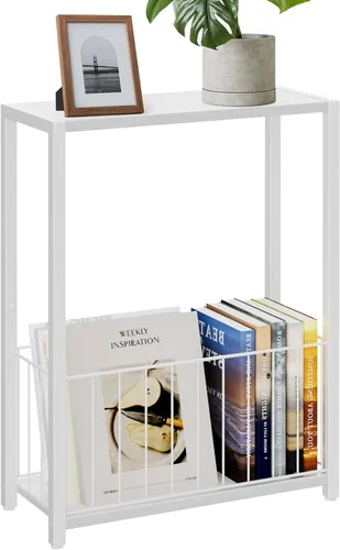 Miniatura 10 de Homleke Juego de 2 mesas laterales estrechas con soporte para revistas, mesas auxiliares delgadas perfectas para espacios pequeños, diseño que Negro