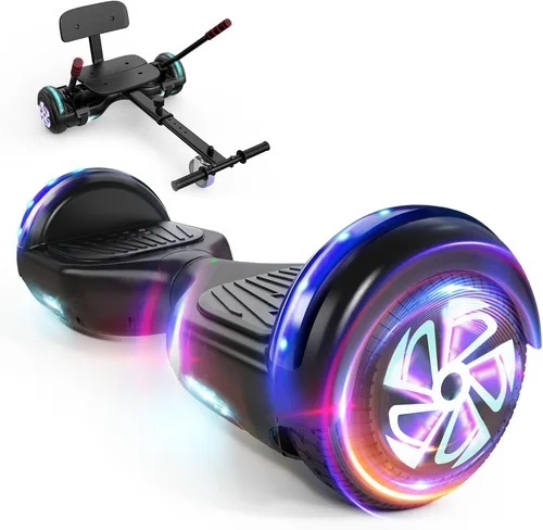 LIEAGLE Hoverboard - Patineta autoequilibrante de 16.5 cm, 6.5 pulgadas, con ruedas Bluetooth, luces LED, para niños y adultos B05-Negro con kart