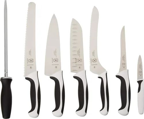 Miniatura 2 de Mercer Culinary Millennia Juego de Cuchillos de 8 Piezas con Estuche Enrollable, Mangos Blancos