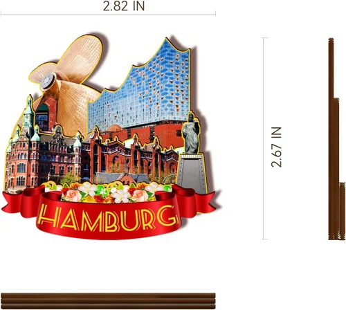 Miniatura 3 de Imán de madera de Hamburgo Alemania 3D para nevera, viajes, coleccionables, recuerdos, decoración, manualidades hechas a mano