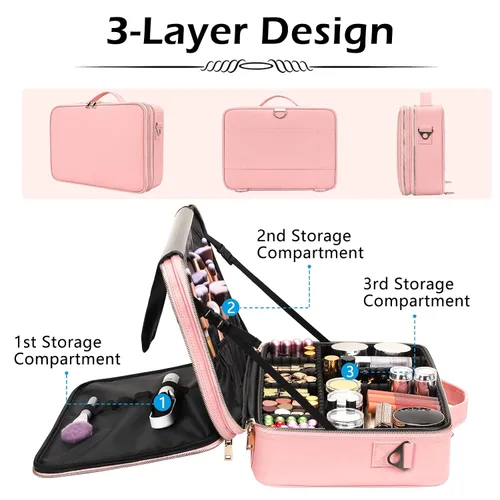 Miniatura 4 de Gzcz Estuche de viaje para maquillaje, profesional, 16 pulgadas, gran capacidad, organizador de brochas, portátil, para artistas, divisores Negro