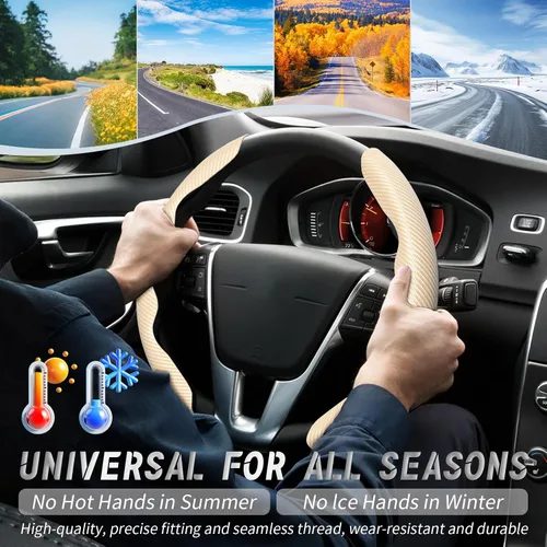 Miniatura 4 de WOCOCN 2 fundas para volante de automóvil, protector antideslizante de fibra de carbono para hombres y mujeres, múltiples opciones de color, Beige