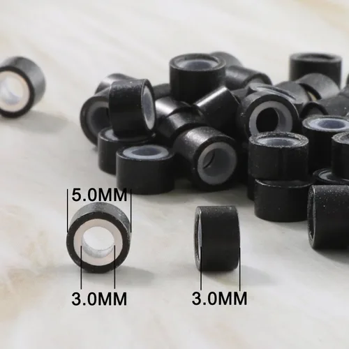 Miniatura 3 de 2500 piezas de cuentas de extensión de 5 mm negras, anillos micro con revestimiento de silicona, microenlaces punta I para extensiones de cabello