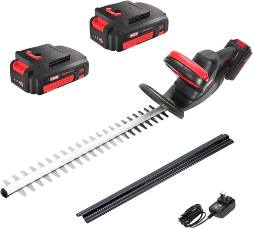 MZK Cortasetos inalámbrico de 22 pulgadas, recortadora de arbustos de 20 V, cortador de setos de mano, recortadora de arbustos de césped, Negro y