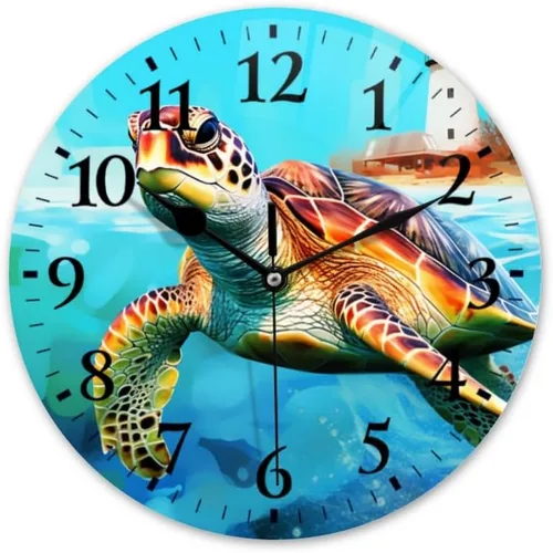 Miniatura 15 de Reloj de pared, funciona con pilas, redondo, silencioso, sin tictac, girasol contra fondo azul, reloj decorativo para cocina, baño, sala de estar