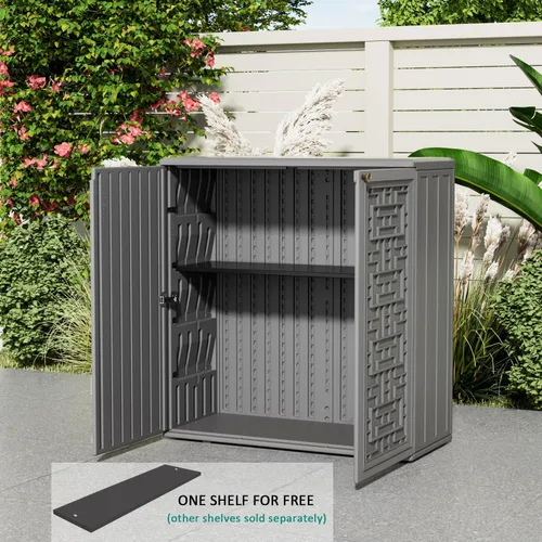 Miniatura 4 de KINYING Armario de almacenamiento para exteriores, impermeable, caja de cubierta de resina de 62 galones para cojines de muebles de patio, Gris