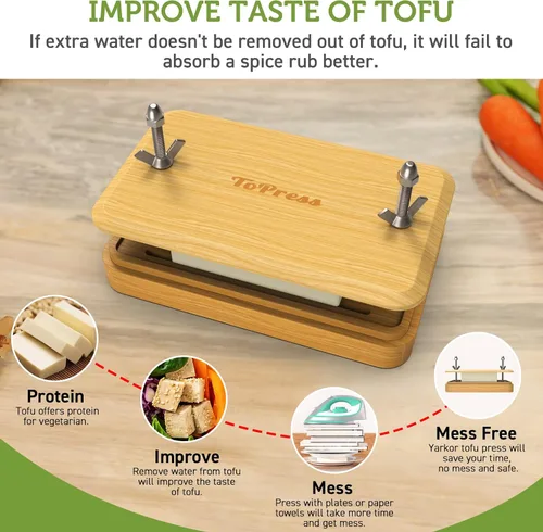 Miniatura 2 de Prensa de tofu de bambú, colador de tofu integrado y bandeja de goteo con gasa, elimina fácilmente el agua del tofu, escurridor de tofu, apto