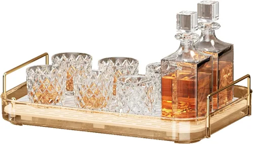 Seoneiro Bandeja de whisky, estante para tazas de vidrio, soporte para tazas, organizador de taza de café, encimera de baño con tabla de drenaje,
