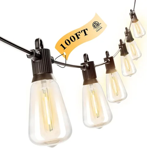 Miniatura 11 de Kawaya Guirnalda de luces para patio al aire libre: luz LED de 25 pies para patio exterior con 12 bombillas vintage inastillables - 2700 K regulable