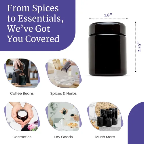 Miniatura 3 de Infinity Jars Tarro alto de rosca de 1.7 fl oz (1.7 fl oz), recipiente hermético de vidrio negro UV a prueba de olores para café, té, productos