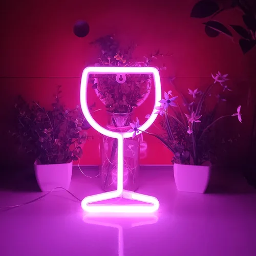 Miniatura 2 de JYWJ Letrero de neón de copa de vino, USB o 3 pilas AA, decoración de mesa LED, decoración de pared de dormitorio, regalo de cumpleaños, suministros