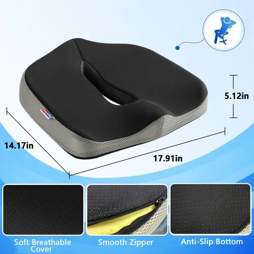 Miniatura 3 de Cojín de asiento para aliviar el dolor de coxis, cojín de espuma viscoelástica para silla de oficina y automóvil, almohadilla ergonómica para silla