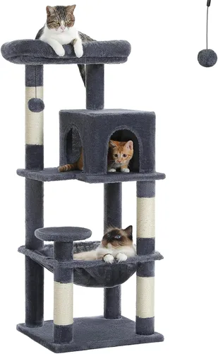 Miniatura 21 de PETEPELA Árbol de Madera para Gatos de Interior Torre de Múltiples Niveles con Postes Rascadores Cubiertos de Sisal, Condominio Acogedor, Hamaca