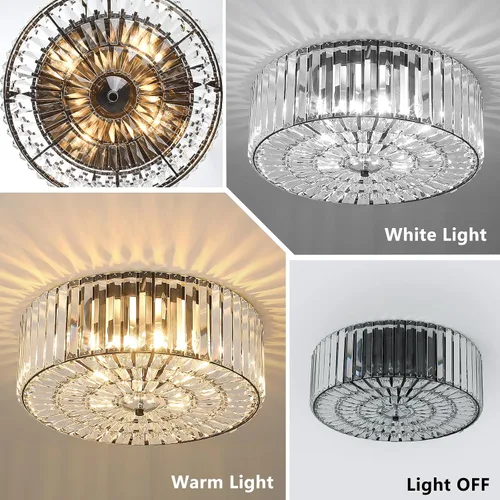 Miniatura 5 de Large Crystal Ceiling Light, 17.5" Black K9 Crystal Flush Mount Ceiling Light, 4-Light Round Luxury Light Fixture for Dining Room, Bedroom, Hotel
