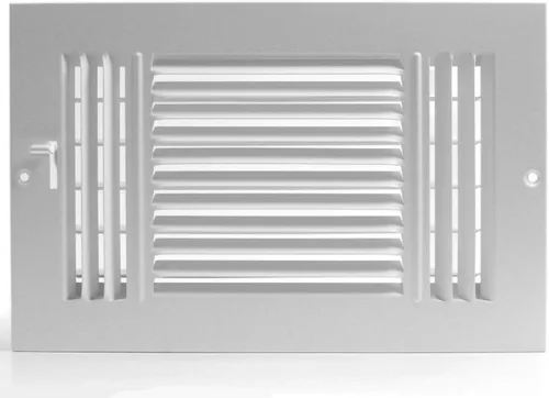 Miniatura 20 de Rejilla de suministro de aire de 3 vías de 10 pulgadas x 6 pulgadas - Tapa de ventilación y difusor - Cara plana estampada - Blanco.