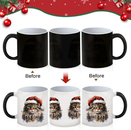 Miniatura 4 de Taza de café que cambia de color Caliamary, divertida taza de café con diseño de gato que cambia de color en cerámica, taza de café sensible al