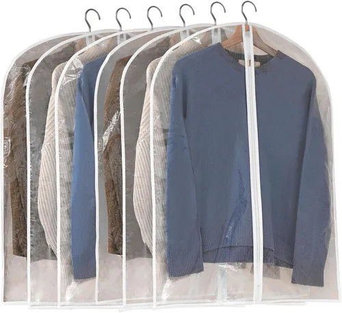 Miniatura 10 de Bolsas de ropa para colgar ropa, 6 bolsas de ropa transparentes, bolsa de plástico a prueba de polvo, protector de abrigo con cremallera para All