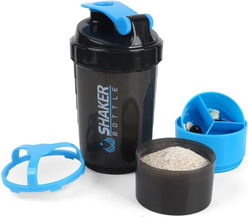 Miniatura 11 de Shaker Bottle - Vaso agitador de proteínas con compartimentos de almacenamiento - Botellas de entrenamiento a prueba de fugas con mezclador para una