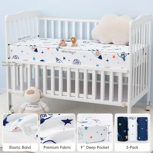 Miniatura 3 de david's kids - Juego de 3 sábanas bajeras ajustadas para cuna, ultra suaves, transpirables, cómodas, juego de sábanas para bebés, neutro, para niños