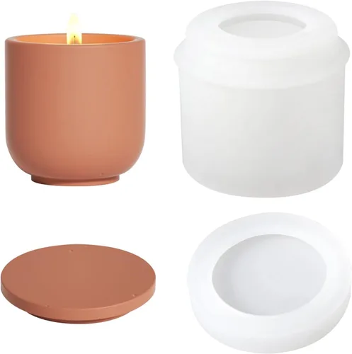 Miniatura 11 de BOOWAN NICOLE Nórdico Simple Estilo Cemento Vela Tarro Molde de Silicona Molde de Contenedor de Vela de Concreto Recipiente de Decoración