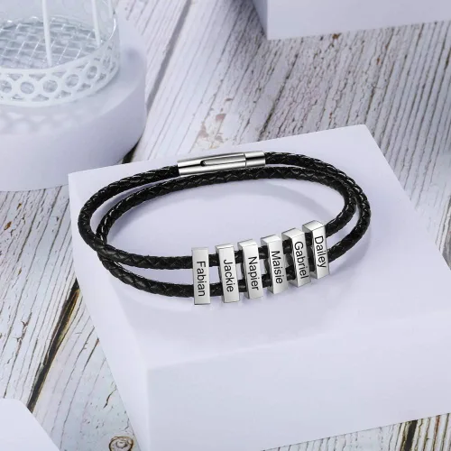 Miniatura 4 de Pulsera personalizada para hombre pulsera familiar con nombres grabados, colgante de plata para padre, marido, abuelo, regalo del día del padre