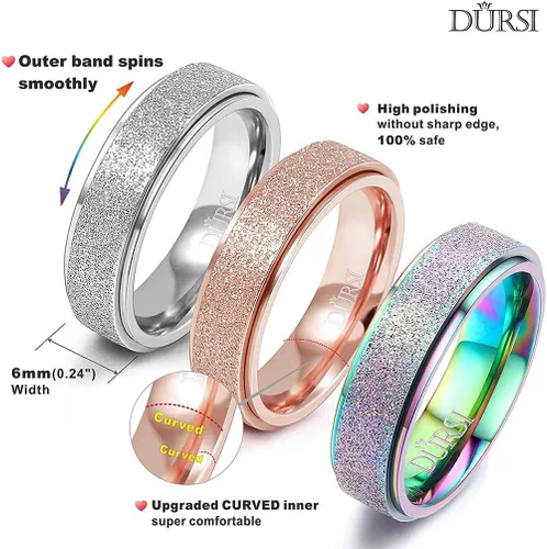 Miniatura 2 de Anillo giratorio para mujer y hombre, anillo fidget de moda de acero inoxidable para la ansiedad, acabado con chorro arena, 6 mm 8mm