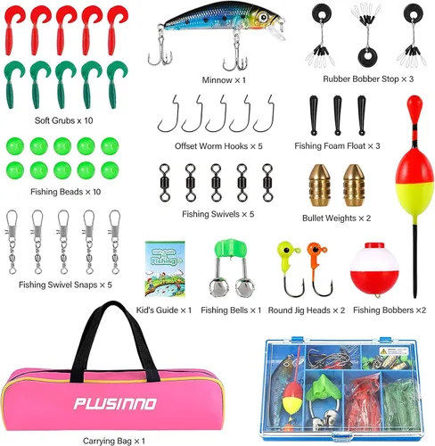 Miniatura 6 de PLUSINNO Caña de pescar para niños con carrete Spincast telescópica caña de pescar Combo kits completos para niños, niñas y adultos Rosa