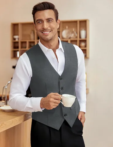 Miniatura 3 de COOFANDY Chaleco de traje de negocios para hombre, chaleco de vestir ajustado, chaleco de boda