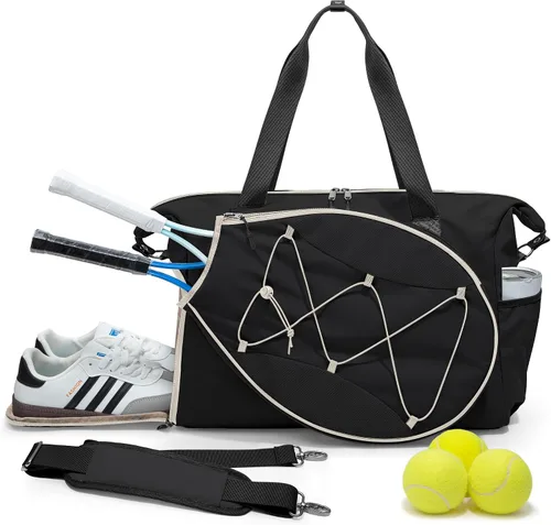 Smasrob Bolsa de viaje de tenis para mujer con bolsillo exterior para raqueta con cordón y compartimento separado para zapatos, bolsas de fin de