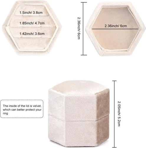 Miniatura 3 de WantGor Caja de joyería de terciopelo para anillos, caja de regalo con 3 ranuras, caja de regalo para anillos hexagonales vintage, para ceremonia