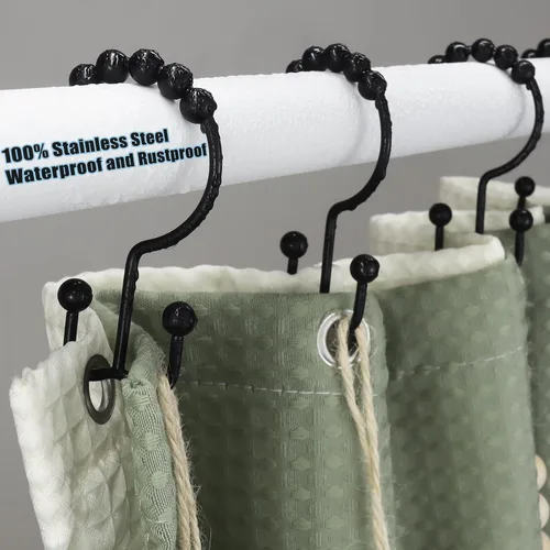 Miniatura 3 de Ganchos bohemios para cortina de ducha, anillos para decoración de baño, 12 piezas náuticas decorativas de acero inoxidable negro, resistentes a