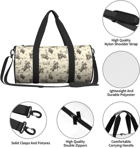 Miniatura 4 de Large Duffle Bag for Travel - Retro Western Cowboy A Print Gym Bag for Women Men, Travel Foldable Bags for Women Men with Zippered Multiple Pockets