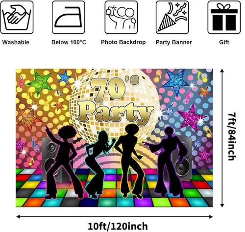 Miniatura 2 de Avezano Fondo de fiesta de regreso a los años 70 para adultos, decoraciones de fiesta de discoteca, bola de discoteca retro de los años 70, Let's