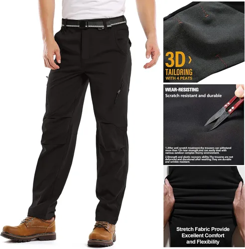 Miniatura 6 de Jessie Kidden Pantalones de senderismo impermeables para hombre, para exteriores, nieve, esquí, pesca, forro polar, aislante, softshell, pantalones